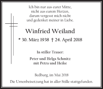 Anzeige von Winfried Weiland von  Werbepost 