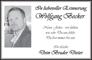 Anzeige von Wolfgang Becker von  Schlossbote/Werbekurier 