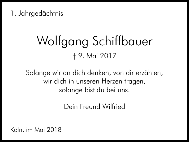  Traueranzeige für Wolfgang Schiffbauer vom 18.07.2023 aus Kölner Stadt-Anzeiger / Kölnische Rundschau / Express