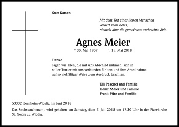 Anzeige von Agnes Meier von Kölner Stadt-Anzeiger / Kölnische Rundschau / Express