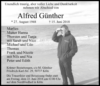 Anzeige von Alfred Günther von Kölner Stadt-Anzeiger / Kölnische Rundschau / Express