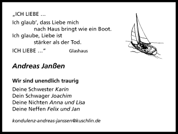 Anzeige von Andreas Janßen von Kölner Stadt-Anzeiger / Kölnische Rundschau / Express