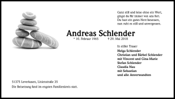 Anzeige von Andreas Schlender von Kölner Stadt-Anzeiger / Kölnische Rundschau / Express