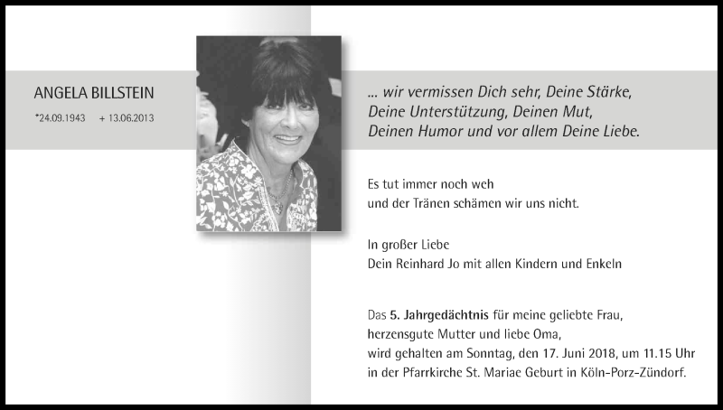  Traueranzeige für Angela Billstein vom 18.07.2023 aus Kölner Stadt-Anzeiger / Kölnische Rundschau / Express