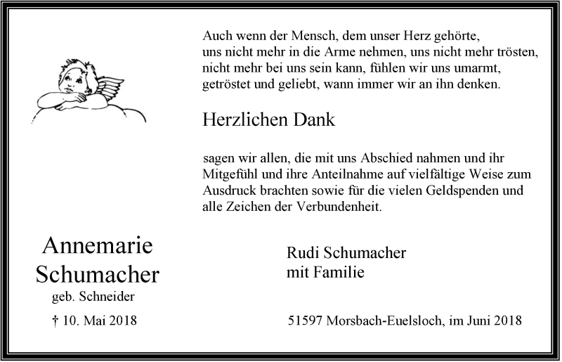  Traueranzeige für Annemarie Schumacher vom 20.06.2018 aus  Lokalanzeiger 