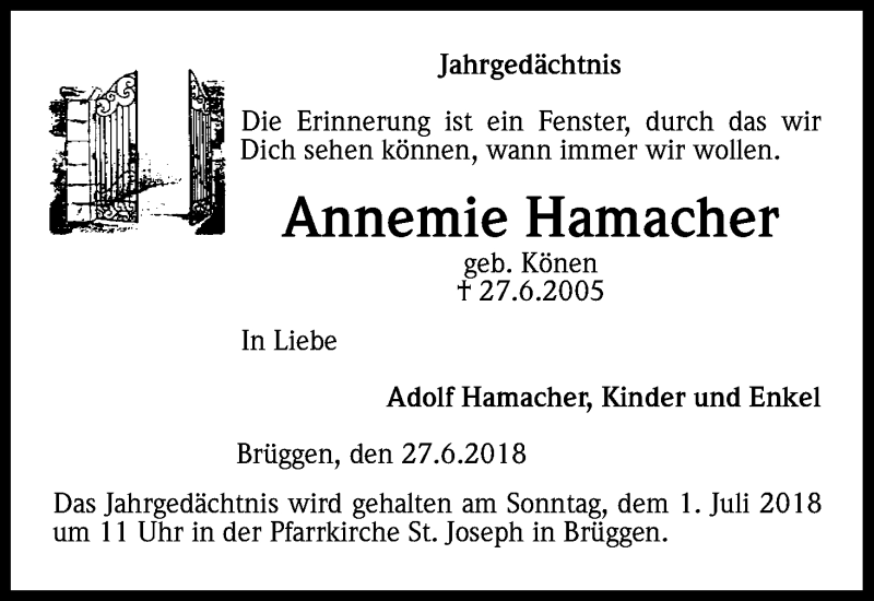  Traueranzeige für Annemie Hamacher vom 18.07.2023 aus Kölner Stadt-Anzeiger / Kölnische Rundschau / Express