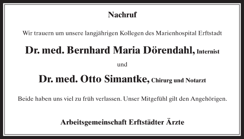  Traueranzeige für Bernhard Maria Dörendahl vom 27.06.2018 aus  Werbepost 