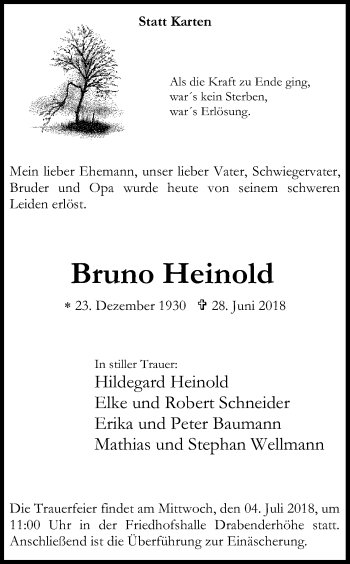 Anzeige von Bruno Heinold von Kölner Stadt-Anzeiger / Kölnische Rundschau / Express