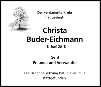 Anzeige von Christa Buder-Eichmann von Kölner Stadt-Anzeiger / Kölnische Rundschau / Express