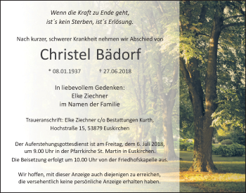 Anzeige von Christel Bädorf von  Blickpunkt Euskirchen 