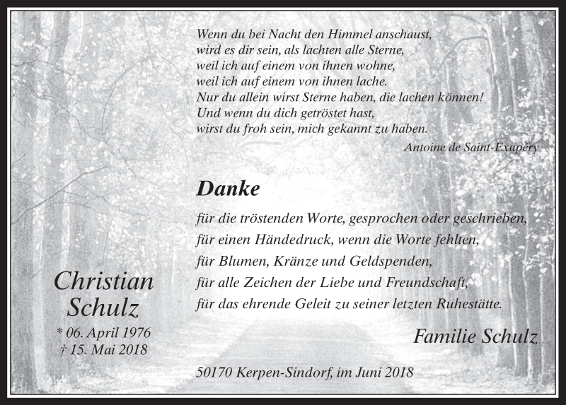  Traueranzeige für Christian Schulz vom 18.07.2023 aus  Werbepost 
