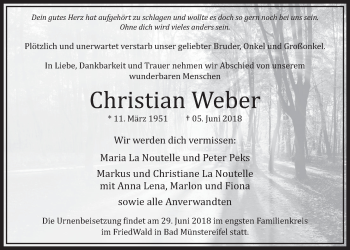Anzeige von Christian Weber von  Sonntags-Post 