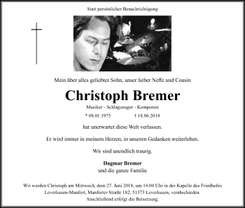 Anzeige von Christoph Bremer von Kölner Stadt-Anzeiger / Kölnische Rundschau / Express