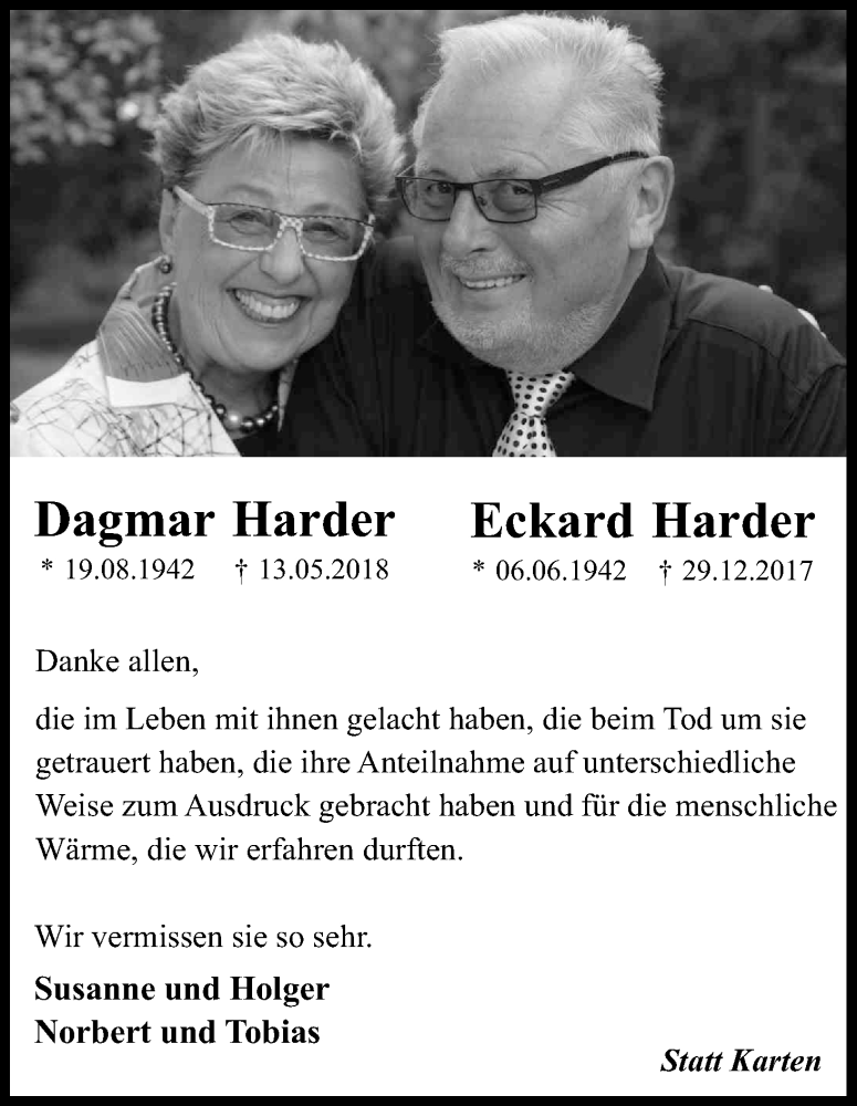  Traueranzeige für Dagmar Harder vom 09.06.2018 aus Kölner Stadt-Anzeiger / Kölnische Rundschau / Express