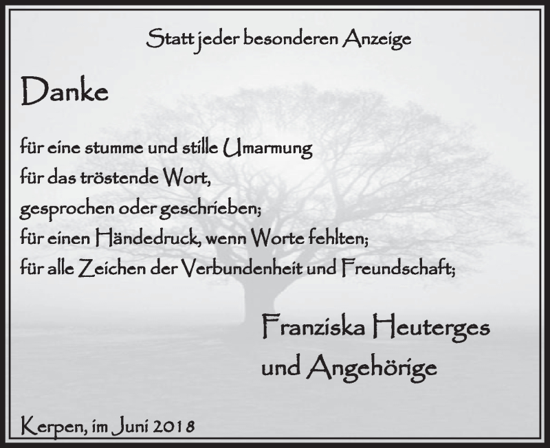 Traueranzeige für Danke  vom 30.06.2018 aus  Sonntags-Post 