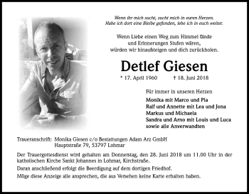 Anzeige von Detlef Giesen von Kölner Stadt-Anzeiger / Kölnische Rundschau / Express