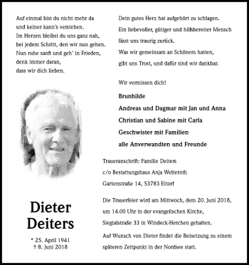 Anzeige von Dieter Deiters von Kölner Stadt-Anzeiger / Kölnische Rundschau / Express