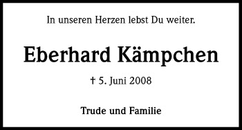 Anzeige von Eberhard Kämpchen von Kölner Stadt-Anzeiger / Kölnische Rundschau / Express