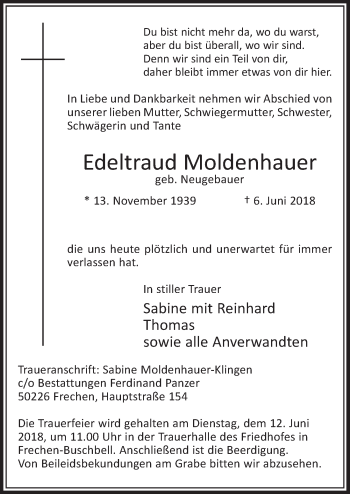 Anzeige von Edeltraud Moldenhauer von  Sonntags-Post 