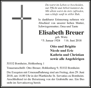 Anzeige von Elisabeth Breuer von  Schaufenster/Blickpunkt 