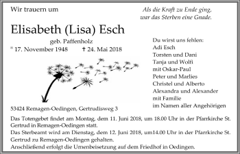 Anzeige von Elisabeth  Esch von  Schaufenster/Blickpunkt am Wochenende 