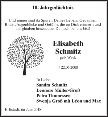 Anzeige von Elisabeth Schmitz von  Sonntags-Post 