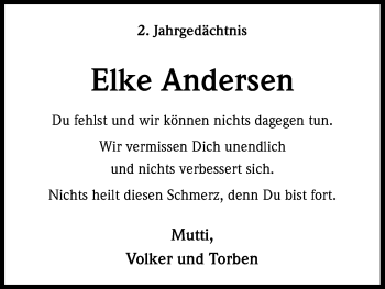 Anzeige von Elke Andersen von Kölner Stadt-Anzeiger / Kölnische Rundschau / Express