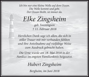 Anzeige von Elke Zingsheim von  Sonntags-Post 