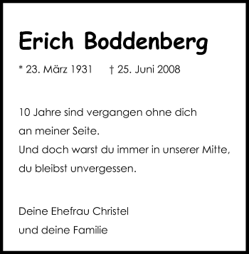 Anzeige von Erich Boddenberg von Kölner Stadt-Anzeiger / Kölnische Rundschau / Express