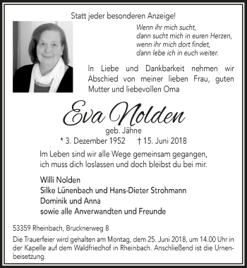 Anzeige von Eva Nolden von  Schaufenster/Blickpunkt 