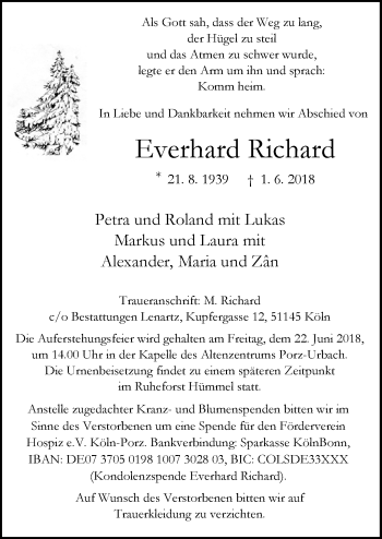 Anzeige von Everhard Richard von  Kölner Wochenspiegel 