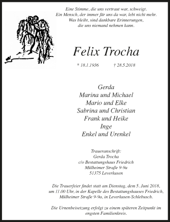 Anzeige von Felix Trocha von  Leverkusener Wochenende 