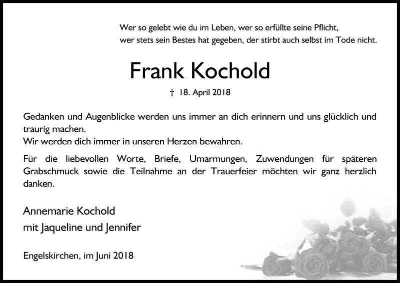  Traueranzeige für Frank Kochold vom 08.06.2018 aus Kölner Stadt-Anzeiger / Kölnische Rundschau / Express