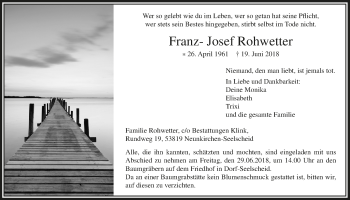 Anzeige von Franz- Josef Rohwetter von  Extra Blatt 