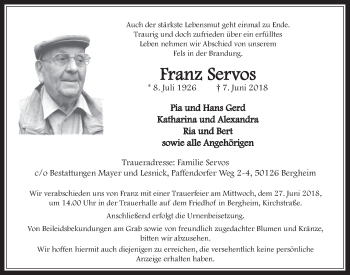 Anzeige von Franz Servos von  Werbepost 
