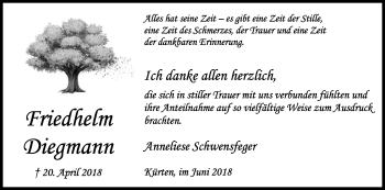 Anzeige von Friedhelm Diegmann von Kölner Stadt-Anzeiger / Kölnische Rundschau / Express