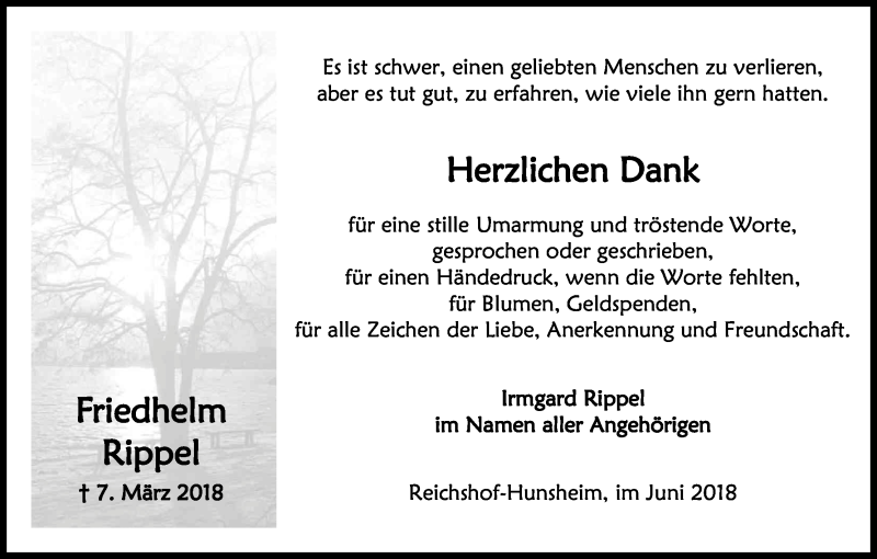  Traueranzeige für Friedhelm Rippel vom 02.06.2018 aus Kölner Stadt-Anzeiger / Kölnische Rundschau / Express