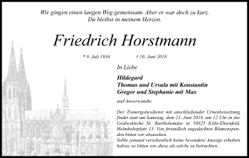 Anzeige von Friedrich Horstmann von Kölner Stadt-Anzeiger / Kölnische Rundschau / Express
