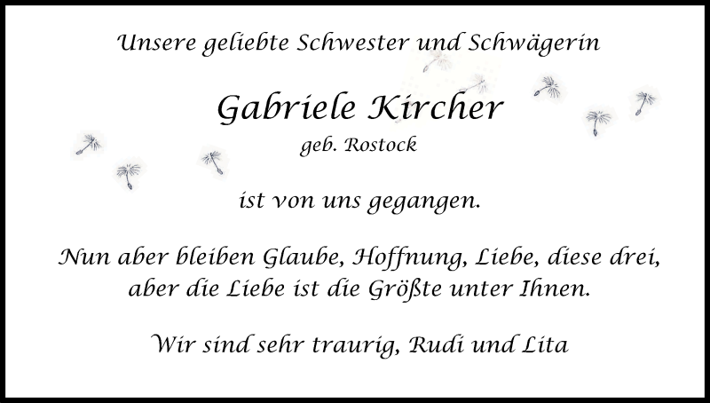  Traueranzeige für Gabriele Kircher vom 02.06.2018 aus Kölner Stadt-Anzeiger / Kölnische Rundschau / Express