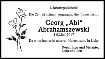 Anzeige von Georg  Abrahamszewski von Kölner Stadt-Anzeiger / Kölnische Rundschau / Express