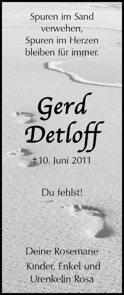  Traueranzeige für Gerd Detloff vom 06.06.2018 aus  Lokalanzeiger 