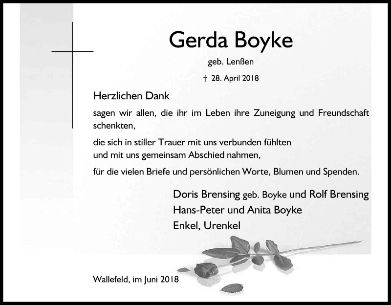  Traueranzeige für Gerda Boyke vom 02.06.2018 aus Kölner Stadt-Anzeiger / Kölnische Rundschau / Express