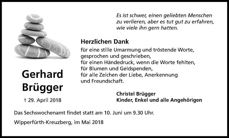  Traueranzeige für Gerhard Brügger vom 02.06.2018 aus Kölner Stadt-Anzeiger / Kölnische Rundschau / Express