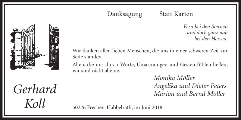  Traueranzeige für Gerhard Koll vom 02.06.2018 aus  Sonntags-Post 
