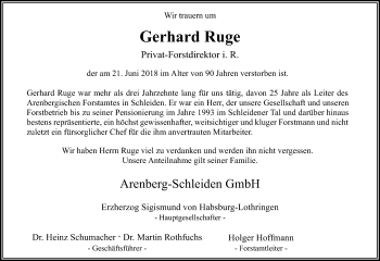 Anzeige von Gerhard Ruge von Kölner Stadt-Anzeiger / Kölnische Rundschau / Express