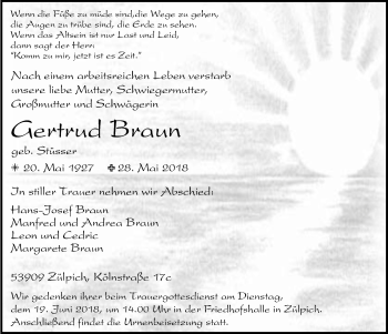 Anzeige von Gertrud Braun von  Blickpunkt Euskirchen 