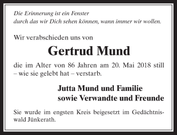Anzeige von Gertrud Mund von  Wochenende 