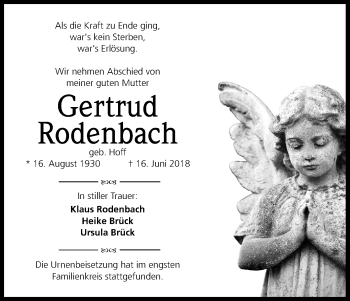 Anzeige von Gertrud Rodenbach von Kölner Stadt-Anzeiger / Kölnische Rundschau / Express