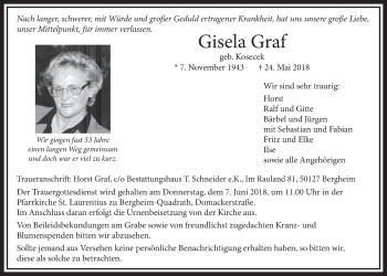 Anzeige von Gisela Graf von  Sonntags-Post 