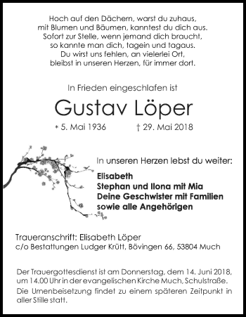 Anzeige von Gustav Löper von Kölner Stadt-Anzeiger / Kölnische Rundschau / Express